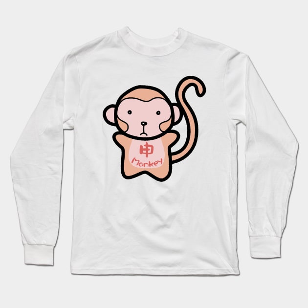 Chinese Zodiac Monkey Doodle Art Long Sleeve T-Shirt by Takeda_Art